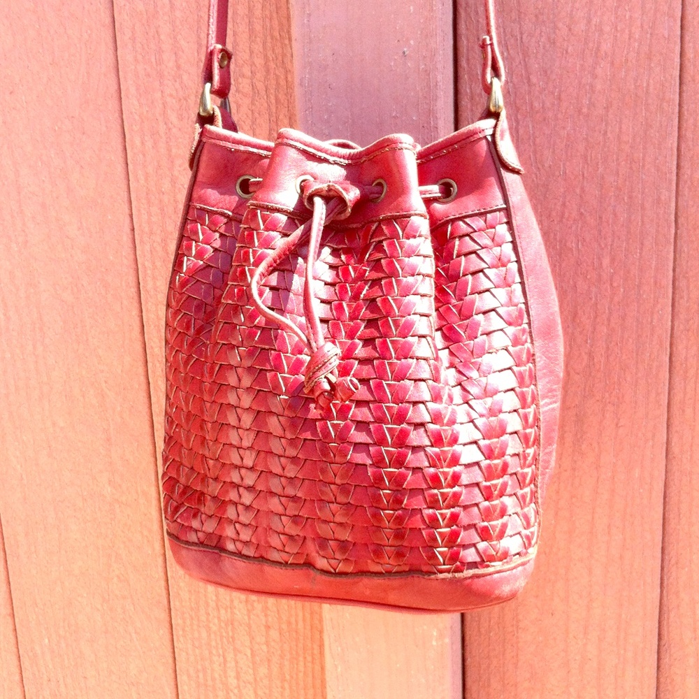 Red Woven Bucket Bag